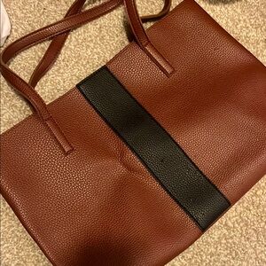 Brown and Black Leather Tote Bag